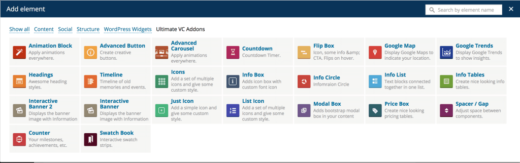 Not all Ultimate Addon elements are in Visual Composer list? - Ultimate  Addons for WPBakery Page Builder
